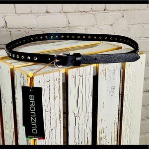 Bronzino Italian Leather Belt, Black With Silver Studs, Size Medium.